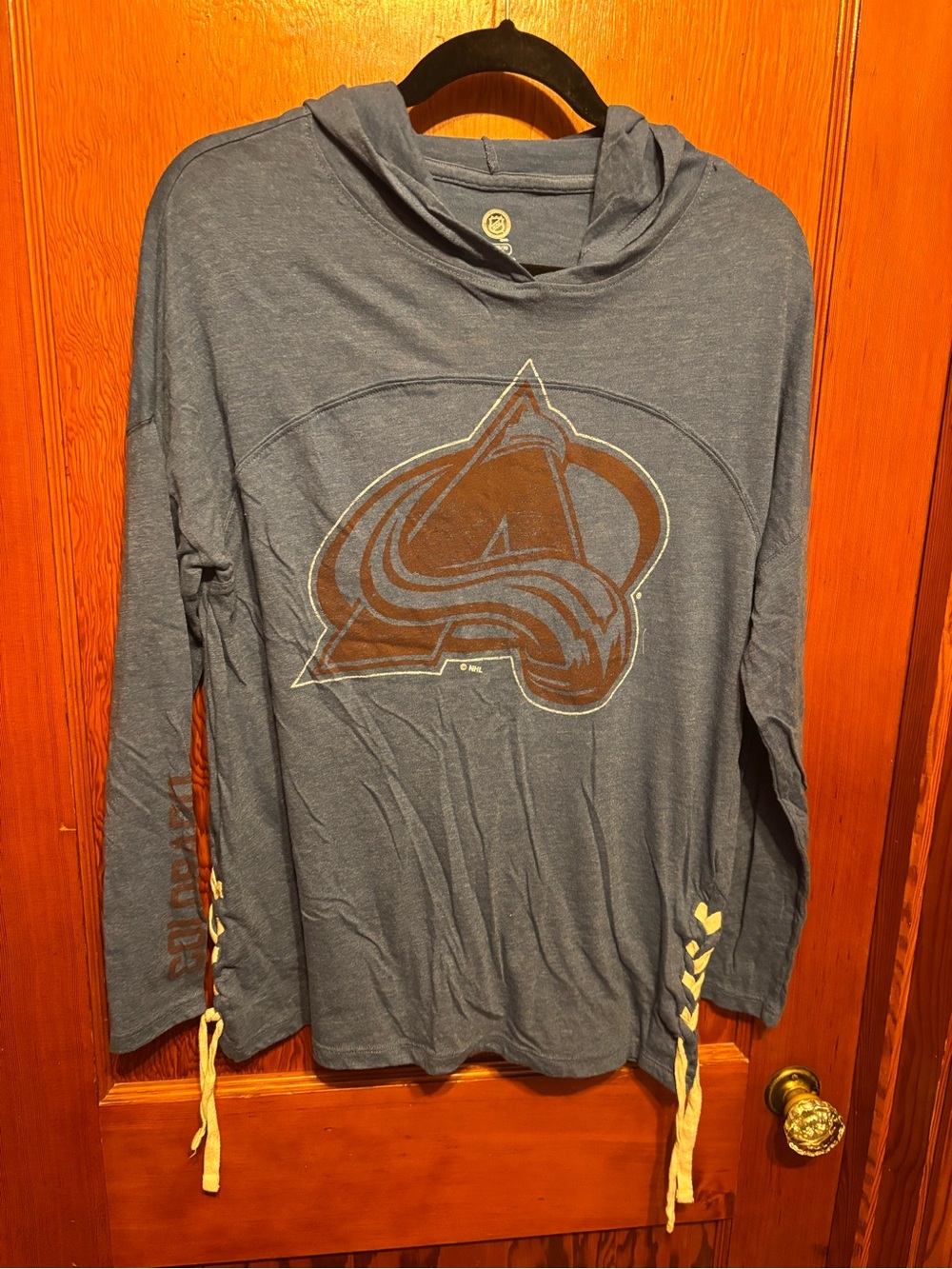 NHL Colorado Avalanche Blue Hooded Long Sleeve Top with Burgundy Logo